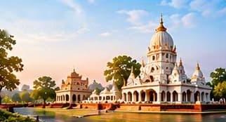 White temple by the lake in Ghaziabad
