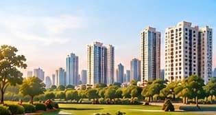 Greater Noida residential towers and park