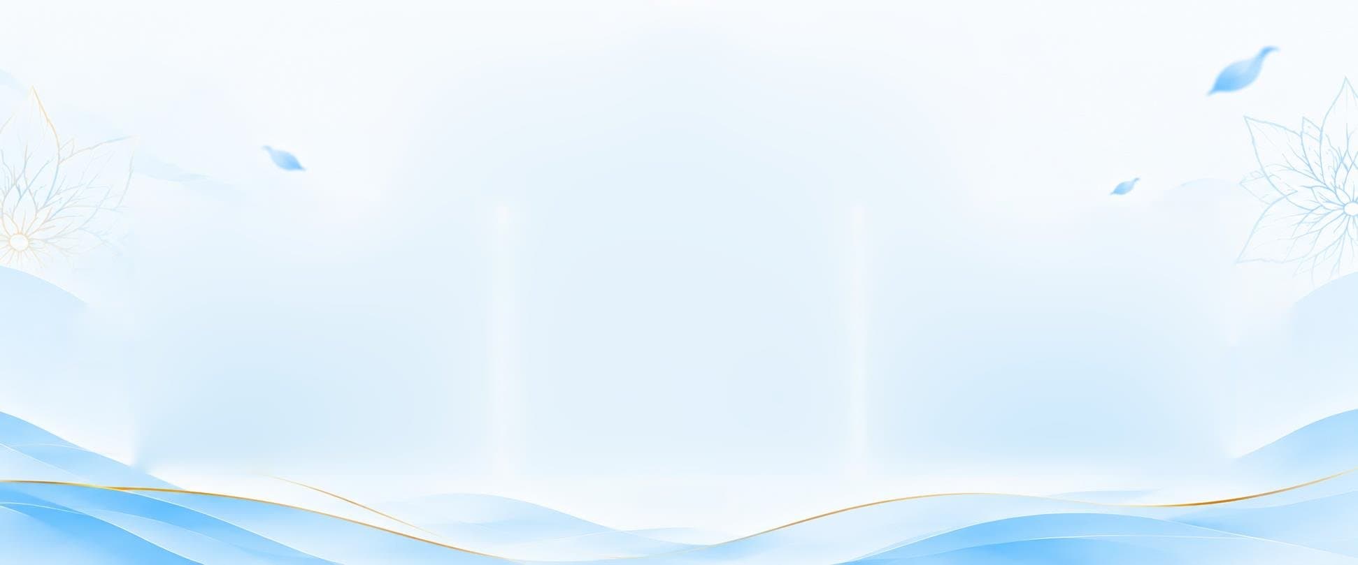 Light blue background with lotus line art and waves