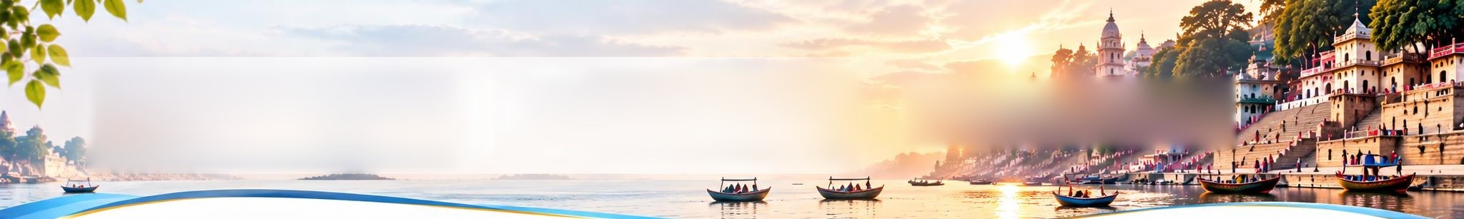 Sunrise over the ghats with boats on the river